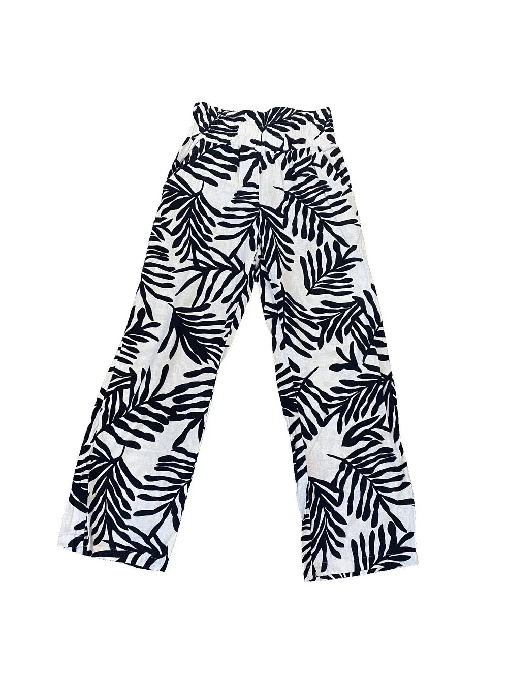 HG Wide Leg Linen Viscose Pants Size S Coastal Resort Beach Tropical Lagenlook
